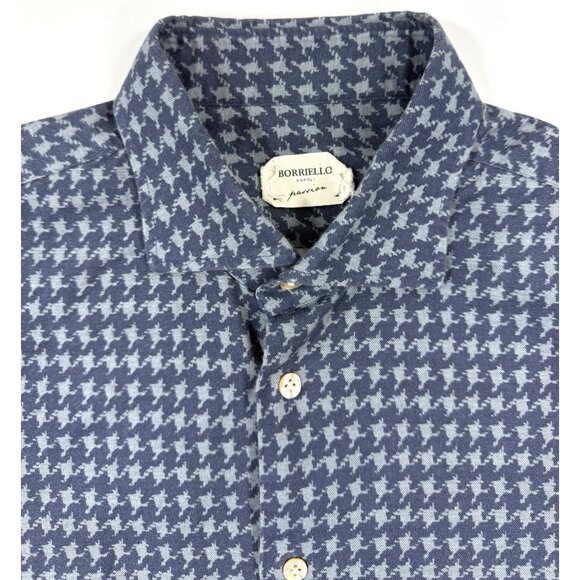 Borriello Napoli Shirt Mens Size 17 43 Blue Cotton Abstract Print Italian Made